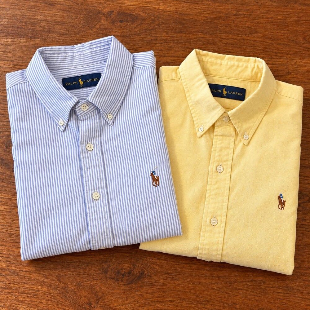 Lot Of 2 XL Ralph Lauren Men’s 100% Cotton Oxford Button Down Shirts Preppy Logo